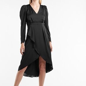 Express Satin Puff Shoulder Midi Dress - size Medium